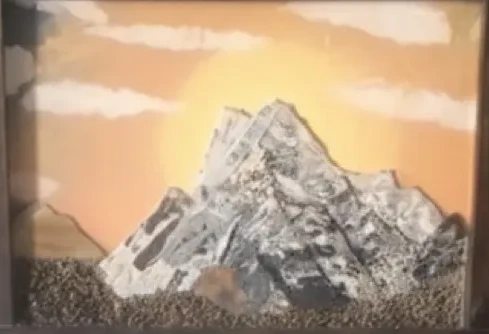 Mountain mosaic backsplash cropped to the artwork